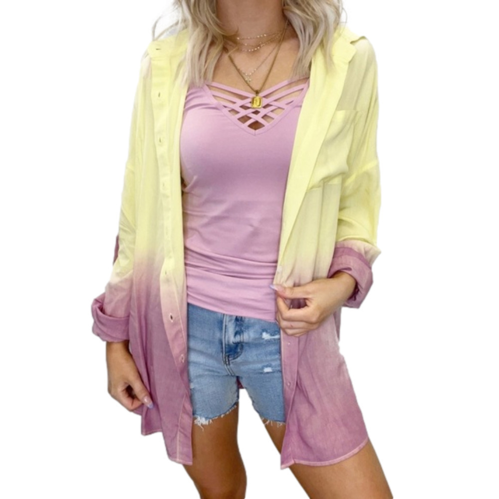 NWT WHITE BIRCH Tie-Dye Button Down Shirt Small Rayon Flowy Lightweight Resort